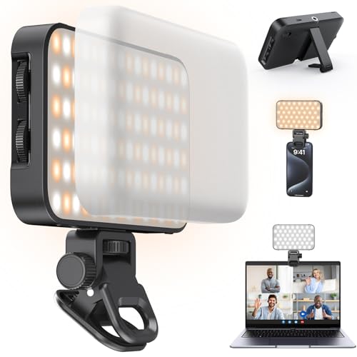 ANXRE Selfie Licht mit Soft-Diffusor & integriertem Ständer – Wiederaufladbares Clip-Fill-Licht mit 96 LEDs, geeignet für Handy, iPhone, Kamera und Laptop, für Make-up, TikTok, Vlogs und Videoanrufe