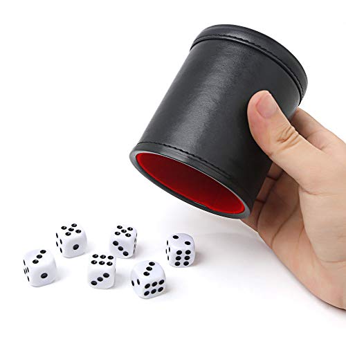 Würfelbecher aus PU-Leder mit 6 Würfeln, Innenfutter aus Filz, geräuscharmer Shaker für Yahtzee-Spiel