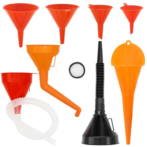 8 Stück Trichtersatz,Einfülltrichter Set, Trichter mit Schlauch und Sieb, Kraftstofftrichter mit Abnehmbarem Schlauch, Universal Auto Benzin Kraftstoff Trichter Set für KFZ, Auto,Werkstatt & Haushalt