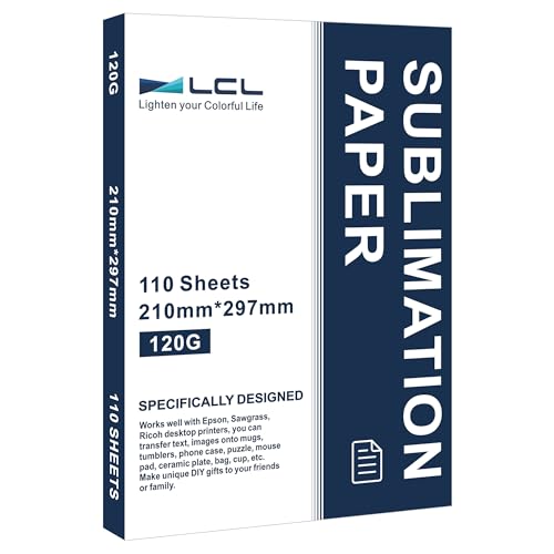 LCL Sublimationspapier A4, 210 x 297 mm, 110 Blatt, 120 g/m², kompatibel für EPSON, SAWGRASS, Brother Sublimationsdruckern