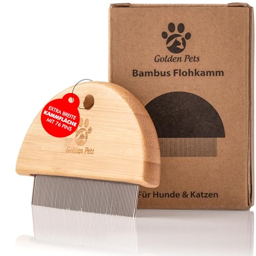 Golden Pets Bambus Flohkamm I Entfernt Flöhe bei Hunde & Katzen I Läusekamm, Staubkamm, Haustierkamm, Zeckenbürste, Nissenkamm + Gratis Pflegehandbuch