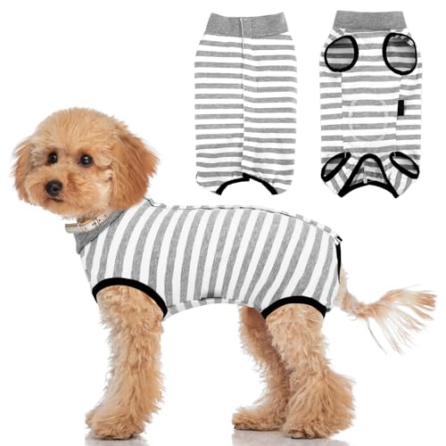 patinadrift Hundebody Nach Op Hunde Body Operation Hündin Rüde Hundebody Wundschutz Erholungsanzug für Hund Body Kastration Hund nach der Operation Kegel-Alternative(Grey,S)