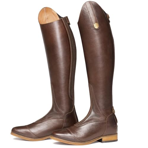 WEHAM Braun,43,Reitstiefel für Damen und Herren, Retro-Schnürstiefel aus PU-Leder, lange Reitstiefel für Anfänger