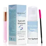 Wimpernshampoo für Wimpernverlängerung 60ml Lash Extension Shampoo Wimpernshampoo Schaumreiniger Wimpernschaum für Salon Wimpernpflege Wimpernextension Reinigung mit 2 Bürsten