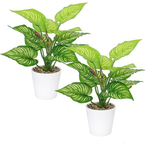 LOMOHOO 2er Set Kunstpflanze 29cm Künstliche Pflanzen Wie Echt Dekopflanzen Plastikpflanzen im Topf, Grünpflanzen Fake Plants für Innen Badezimmer Schlafzimmer Küchen Araußen