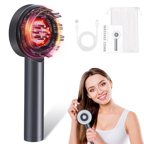 Focenat 2-in-1 Kopfmassagebürste, Kopfhaut Massagebürste und Haaröl Applikator, Haarbürsten Elektrisches, Kopfhaut Massagegerät mit Rot und Blaulicht, für Kopfhaut & Haar Kopf Entspannung