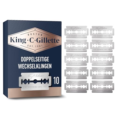 King C. Gillette Rasierklingen mit sicherer Doppel-Schneidekante, rostfreier Edelstahl mit Anti-Reibungsbeschichtung für mehr Komfort, Rasierhobel Klingen für Männer, 10 Stück