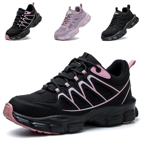 Ayqyc Sicherheitsschuhe Arbeitsschuhe Damen Leicht Stahlkappenschuhe Sportliche Atmungsaktiv rutschfeste Schutzschuhe Schwarz Rosa EU 38
