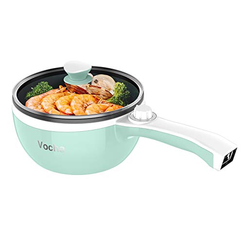 Vocha Elektrische Pfannen, 1,5 L Kleine Hot Pot, Antihaft Elektro Bratpfanne für Reise/Wohnheim, Tragbarer Multi Kocher mit Dual Power Contro (Grün)