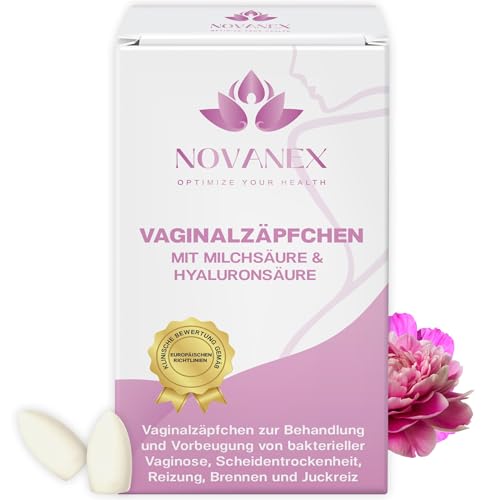 Novanex vaginalzäpfchen mit Milchsäure & Hyaluronsäure | bei bakterieller Vaginose und Scheidentrockenheit – Lindert schnell Reizungen, Juckreiz, Brennen, Geruch und Ausfluss. Hormonfrei, 10 Ovula