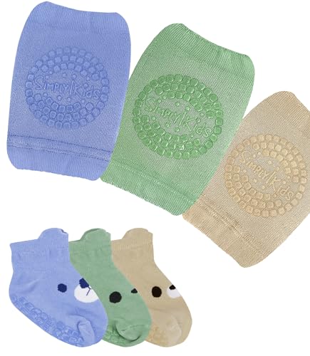 Stoppersocken Baby und Knieschoner Baby Krabbeln (3 paars) Antirutschsocken Baby Socken 6-12 Monate Abs Anti Rutsch Socken Kind 12-18 (Jungen)