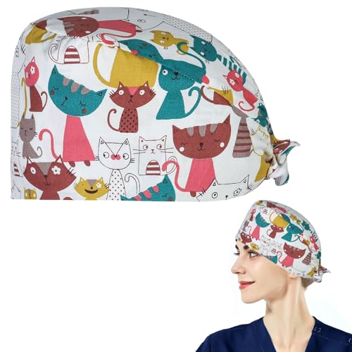 OP Haube Verstellbar,OP Hauben Stoff Krankenschwester,Op Haube Stoff,Knopf Arbeitskappe mit Schweißband,Arzt Kopfbedeckung,Bedruckte Füllig Turban Hut,Baumwolle Staubkappe für Ärzten,Krankenschwestern