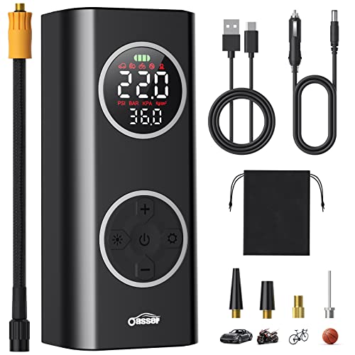 Oasser akku Luftpumpe Luftkompressor 6000mAh 150PSI Kompressor 12V DC Typ-C wiederaufladbarer Li-Ionen-Akku elektrische Luftpumpe mit zweifarbigem LCD-Display für Auto Motorräder Fahrräder Bälle