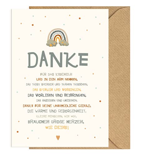 Koko Lora Dankeskarte für Erzieherin, Erzieherin mit Umschlag aus Kraftpapier, Grußkarte mit natürlichem Umschlag blau