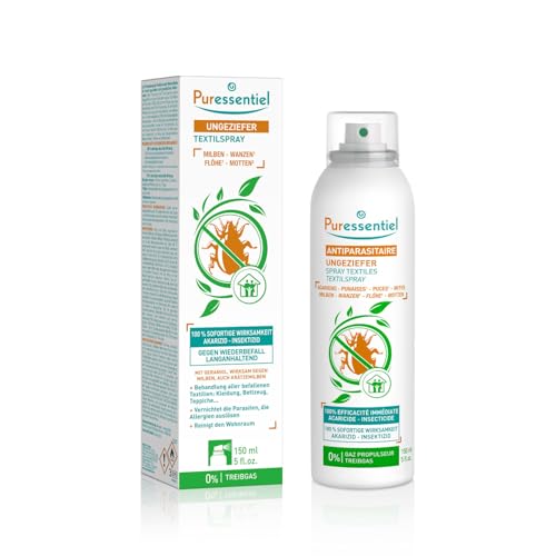 Puressentiel - Reinigend - Ungeziefer Textilspray - mit ätherischen Ölen - behandelt alle Textilien und Möbel, die von Milben, Wanzen, Flöhen und Motten befallen sind - 150 ml