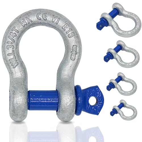 Schäkel geschweift 0,5t - 12t | Schäkel Set Stahl galvanisch verzinkt | 2, 4, 10 Stück | Version Schäkel 2t 2 Stück