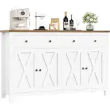 FirFurd Sideboard 140cm Breit Küchenschrank mit Arbeitsplatte Buffetschrank mit 2 Schubladen und 4 Türen Küchenbuffet mit Verstellbares Regal Sideboard für Küche Wohnzimmer Esszimmer weiß 140x89x40 cm