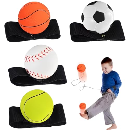 DBAILY Springball mit Schnur 4 PCS Ø 47mm Handgelenk Return Ball Ball mit Gummiband Ball mit Schnur für Kinder Erwachsen, Fußball, Basketball, Softball, Baseball