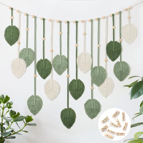 Betylifoy Makramee Wandbehang Wandteppich Groß Boho Deko Makramee Blätter Wandteppich Gewebtes Wandbehang Dekor für Schlafzimmer Wohnzimmer Kinderzimmer (Grün)