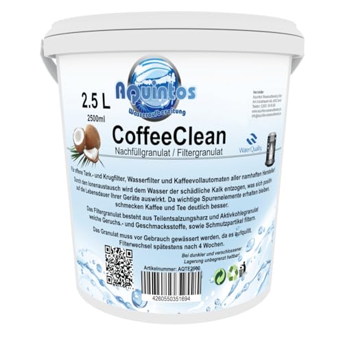 2,5 L Aquintos AQTE2500 Nachfüllgranulat - Filtergranulat - Teilentsalzungsharz - für offene Krug- und Tankfilter/alle Namhaften Kaffeemaschinen Hersteller/Tischwasserfilter/Bügelstationen