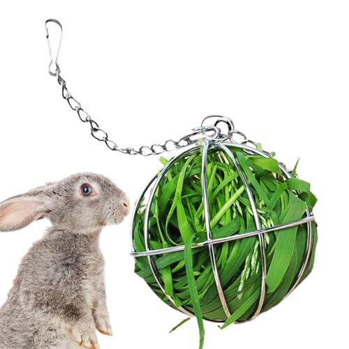 Heuball zum Aufhängen für Kaninchen, Futterkugel für Kaninchen, runde Kugel aus Edelstahl, ausziehbare Kugel für Kaninchen, Hamster, Chinchilla, kleine Tiere, Futterspielzeug
