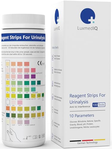100x LuxmedIQ Urin Teststreifen - 10 Parameter Urinalysis Gesundheitstest - Teste auf Harnwegsinfektionen, Blasenentzündungen. Ketose, Diabetes, Nierenerkrankungen, Lebererkrankungen, Dehydrierung
