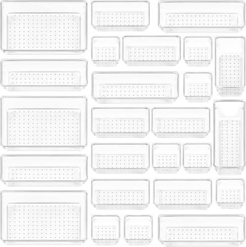 Vtopmart 25 Stücke Schubladen Organizer mit 4 Größen, Make up Ordnungssystem, Schminktisch Organizer Einsetzbar für Makeup, Küchen, Badezimmer, Büro, Schminktisch