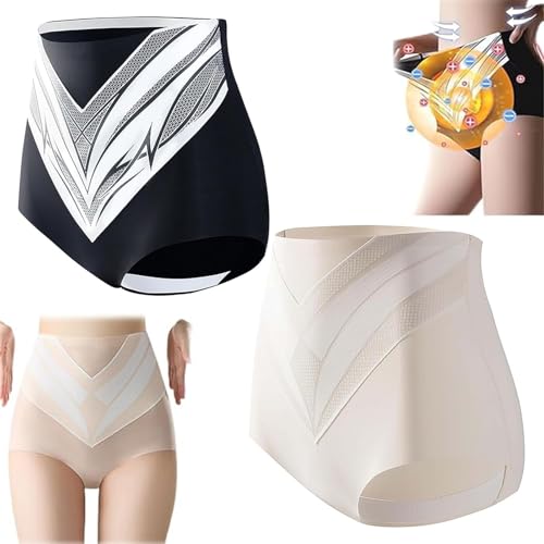 xinrongda 2Stück Titanfaser Turmalin Shaping Shorts, Titanium Shaping Shorts Damen, Bauchweg Unterhosen Damen, Shapewear Damen Bauchweg, Turmalin Titanfaser Bauchweg Slips für Frauen One Size(M)