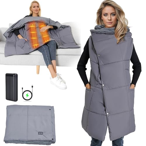 FTJKGH Heizdecke mit Akku Kabellos 2000mAh, Wärmedecke Elektrische mit 6 Temperaturstufen, Überhitzungsschutz, Waschbar, Ideal für Sofa und Büro, Heated Blanket für kalte Tage