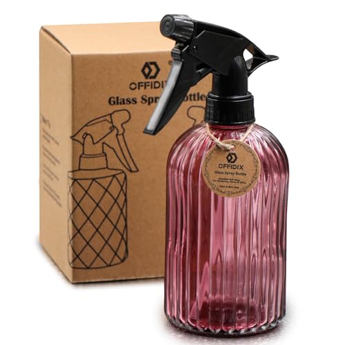 OFFIDIX Glas-Sprühflasche, Feinnebel-Sprühflasche Handdruckanlage Mister mit Top-Pumpe, 0,4L-Sprühflasche mit verstellbarer Düse für Gartenarbeit im Innen- und Außenbereich oder Hausreinigung(Fuchsie)