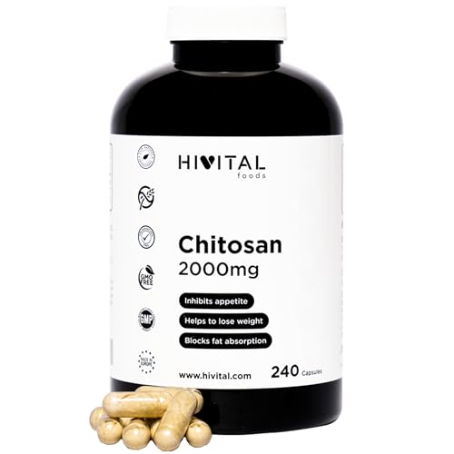 Marine Chitosan 2000 mg. 240 Kapseln für 2-monatige Behandlung. Natürliches Chitosan aus Chitin von Krustentieren. Natürlicher Ballaststoff. Hergestellt von HIVITAL