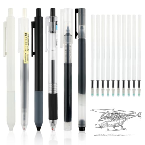 Neerow 6 Stück Gelstifte, Gelschreiber Schwarz mit 10 zusätzlichen Nachfüllminen, Schnelltrocknende Gel Pen 0.5mm für Schreiben Study Essentials Schul Sachen, Geschäft, Büro