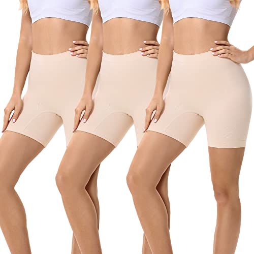 FALARY Unterhose Damen Beige M Hose Unter Kleid Rock Anti Scheuern Kurze Leggings Sommer Radlerhose,Yoga, Party,Täglich Tragen 3er Pack