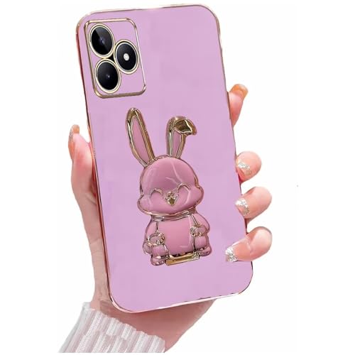 Miagon Kaninchen Ständer Hülle für Realme C53,Cute Mädchen Dünn Galvanisierte Schutzhülle Weiches Case Bumper mit Hase Skalierbar Halter Kickständer