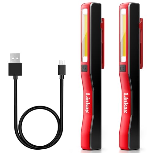 Linkax LED Arbeitsleuchte Werkstattlampe 2 Stück, Taschenlampe LED Aufladbar, COB Handlampe mit Magnet Clip für Auto Reparatur Werkzeug Werkstatt Zubehör, Vatertagsgeschenk für Papa Männer Geschenk