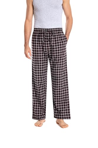 JTPW Herren 100% Baumwolle Flanell Bequeme Pyjama/Lounge Bottoms mit Taschen，Black Charcoal Plaid,L