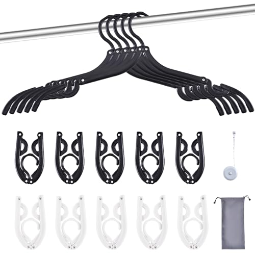 Sazfli 10 Stück Faltbare Reisebügel mit Geschenkbox – Stabile ABS + Aluminiumnieten, rutschfeste Rillen für Badeanzüge, Platzsparend (Schwarz/Weiß)