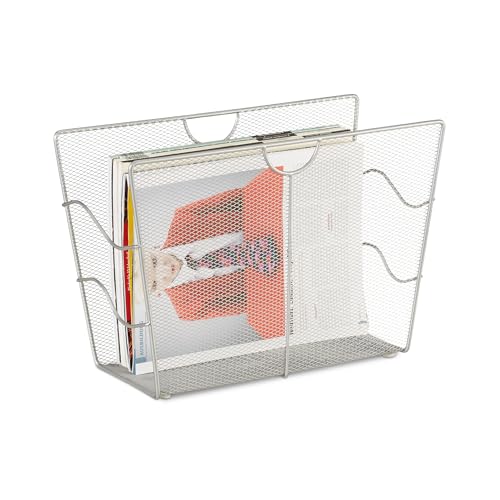 Relaxdays Zeitungsständer Mesh, Zeitschriftensammler Metall, Zeitungshalter stehend, HxBxT: 27 x 39 x 17 cm, silber