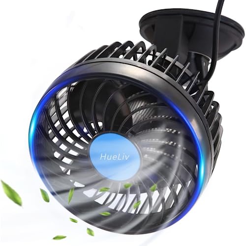 HueLiv Auto Ventilator 12V Doppellüfter Auto Kfz Lüfter Auto-Kühlluftventilator mit Zigarettenanzünder und Stufenlose Geschwindigkeit Einstellbare Ventilatoren für Auto LKW Van SUV RV Boot