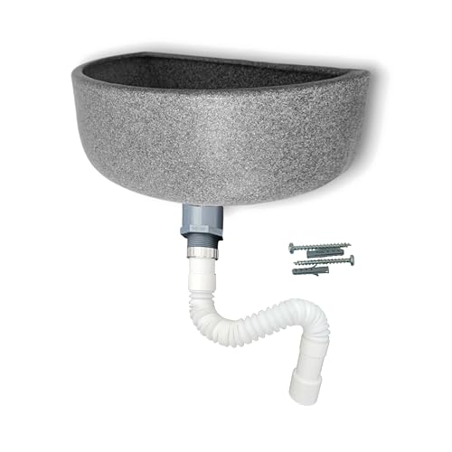 Varile Premium-Set Waschbecken Granit aus Kunststoff für Garten & Keller inkl. Abflusssieb-Haarsieb aus Kunststoff