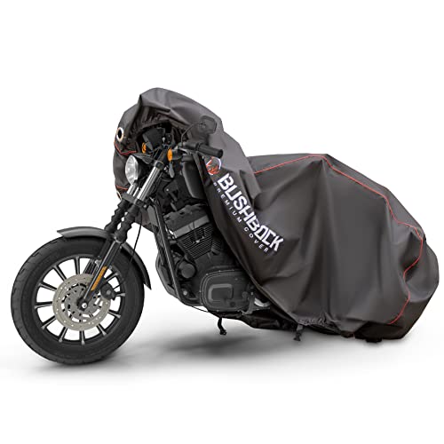 BUSHBOCK® Premium Motorrad Abdeckplane mit Ripstop Struktur - Kein Aufreißen mehr! - Outdoor/Indoor - wasserdichte Abdeckhaube - Motorradplane (XXL)