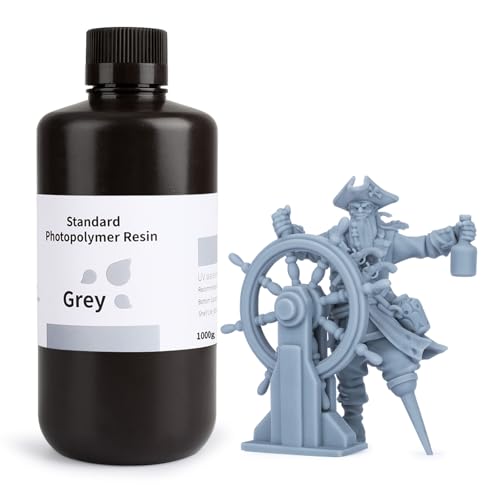 ELEGOO 3D Drucker Resin, UV 405nm Standard Resin mit Hohe Präzision und Schnelle UV-Härtung für MSLA/DLP/LCD 3D Drucker, Photopolymer-Kunstharz Flüssige 3D-Druckmaterialien, Grau 1000g