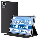 SKYEGG Tablet 11 Zoll Android 14 mit 24 GB RAM + 256 GB ROM (1TB TF), Octa-Core 2.0 GHz, 8000mAh, Widevine L1, 13+5MP, GPS, 5G WLAN BT 5.0, 1280 * 800 Tablet mit Hülle, Grau