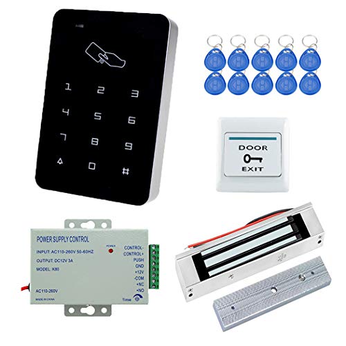 YAVIS RFID Zugangskontrolle System Kit Set Touchscreen Codeschloss Türöffner + 180kg / 350lbs Elektrische Magnetschloss + K80 3A-Netzteil + Exit-Taste + 10pcs ID EK4100 Keyfobs