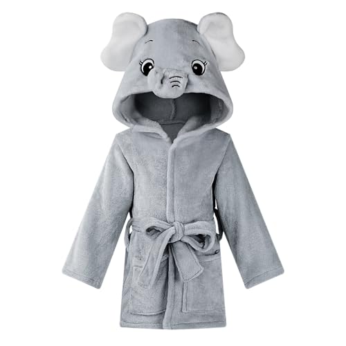 WYTbaby Bademantel Baby Weich Flanell Kinder Bademantel mit Kapuze, Schnell Trocken Bademantel für Baby Mädchen Jungen,Grau