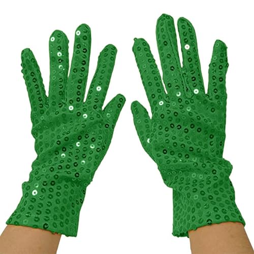 Tyuffghet Pailletten-Handschuhe, Weiß, Glitzer-Design, Stretch-Passform (Grün, Length:25cm)