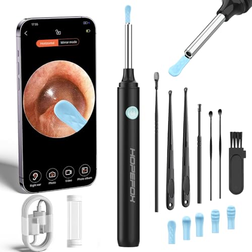 Hopefox Ohrenschmalz Entferner Otoskop, 1080P HD WiFi Ohrenreiniger mit Camera und 6 LEDs Leuchten, Ohr Reinigung für Baby Kinder Erwachsene