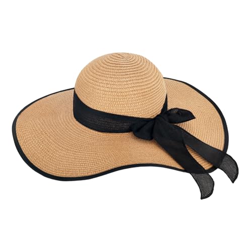 LY4U Sonnenhüte für Damen, Damen Stroh Sonnenschutz Hut, Breite Krempe Strand Hut für Urlaub und Reisen, Khaki