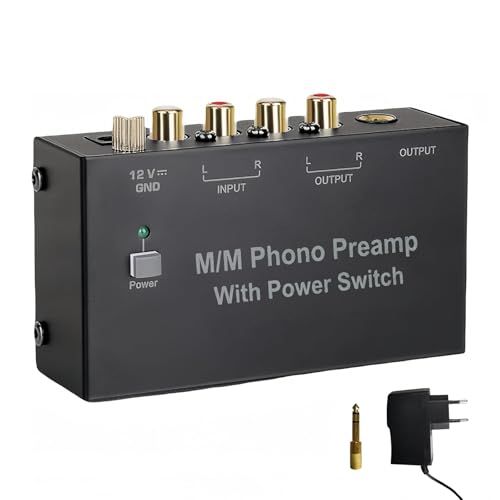 AIFIZO Phono Vorverstärker Plattenspieler, Plattenspieler Schwarz Stereo-Verstärker mit Pegel, RCA Input & Output, Phono Vorverstärker Plattenspieler mit DC 12V Netzteil
