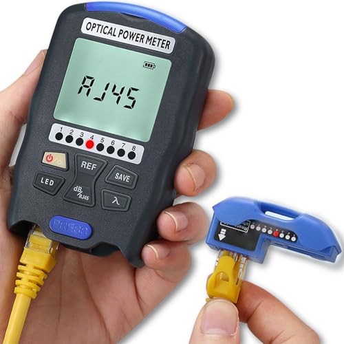 Glasfaser Leistungsmesser, 3-in-1 Optisches Leistungsmessgerät glasfaserprüfgerät mit RJ45 Tester und LED-Beleuchtung, -70~+10 dBm Mini Wiederaufladbarer Faseroptisches Leistungsmessgerät, FC/SC/ST
